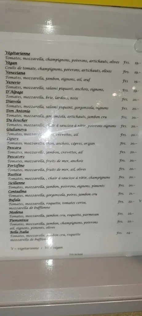 Menü_Restaurant Pizzeria Bella Italia_Bas-Vully_Bild_1