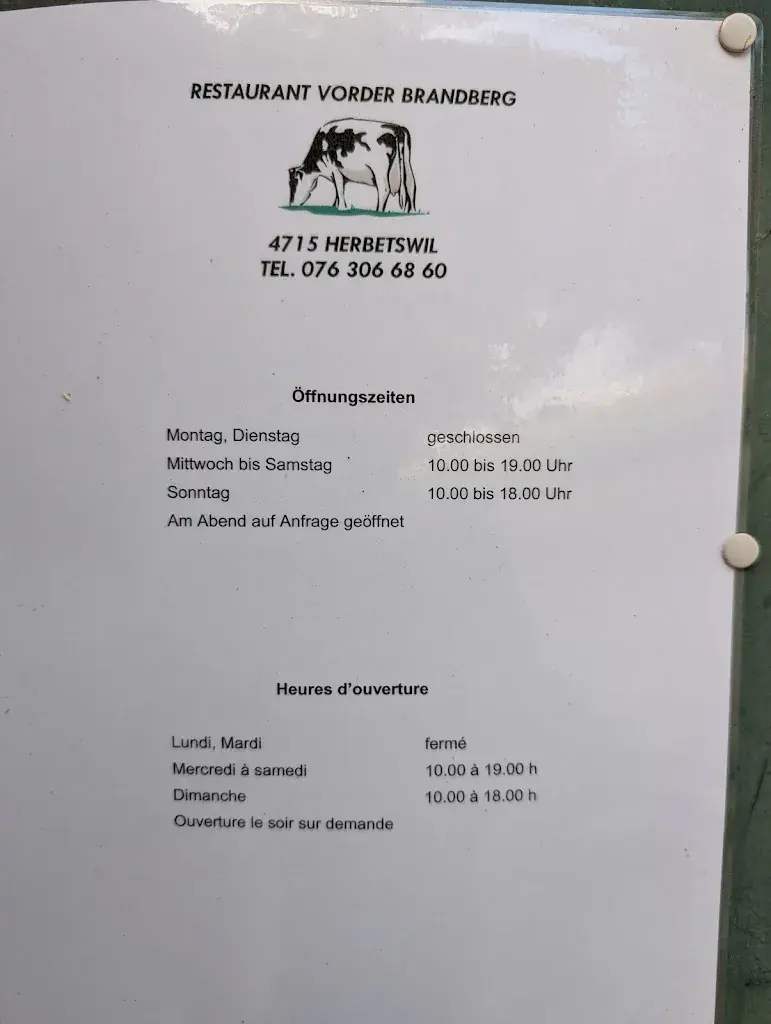 Vorder Brandberg restaurant à Herbetswil