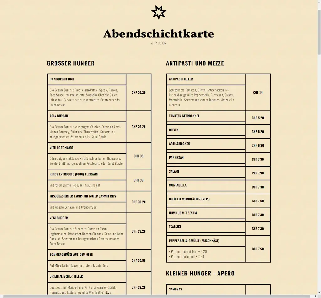 Menü_Restaurant - Bar Schichtwechsel_Liebefeld_Bild_1