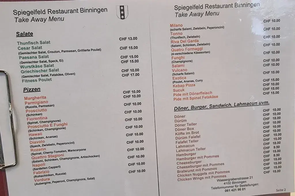 Restaurant & Pizzeria Spiegelfeld restaurant in Binningen