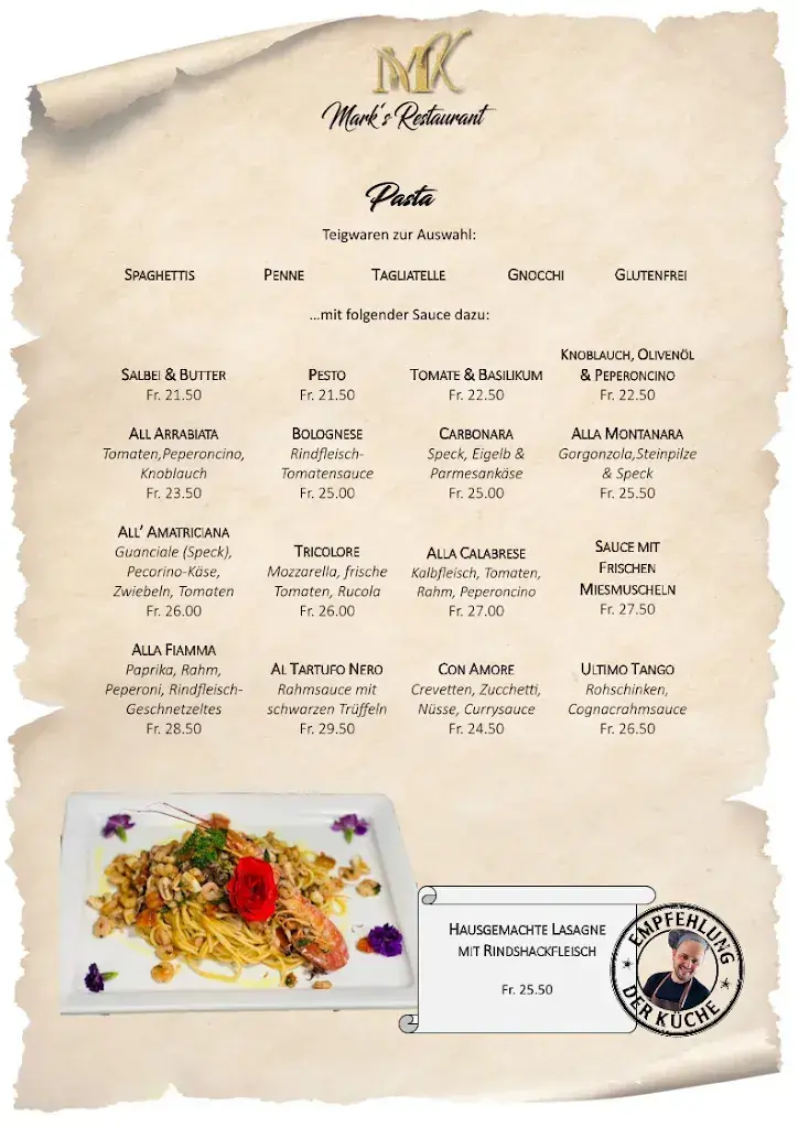 Menu_„Mark’s Restaurant Frenkendorf