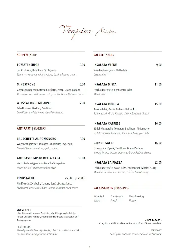 Menu_Restaurant La Piazza, Schaffhausen_Schaffhausen_image_4