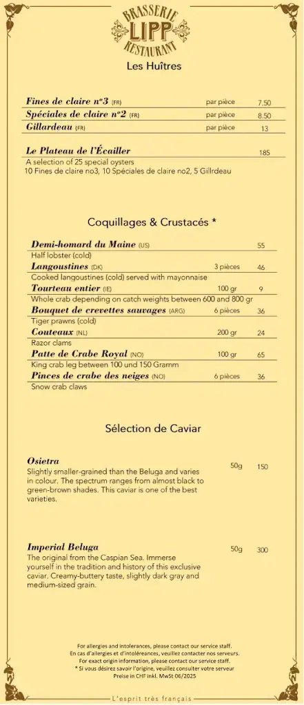 Menu_Brasserie Lipp_Zürich_imagen_3