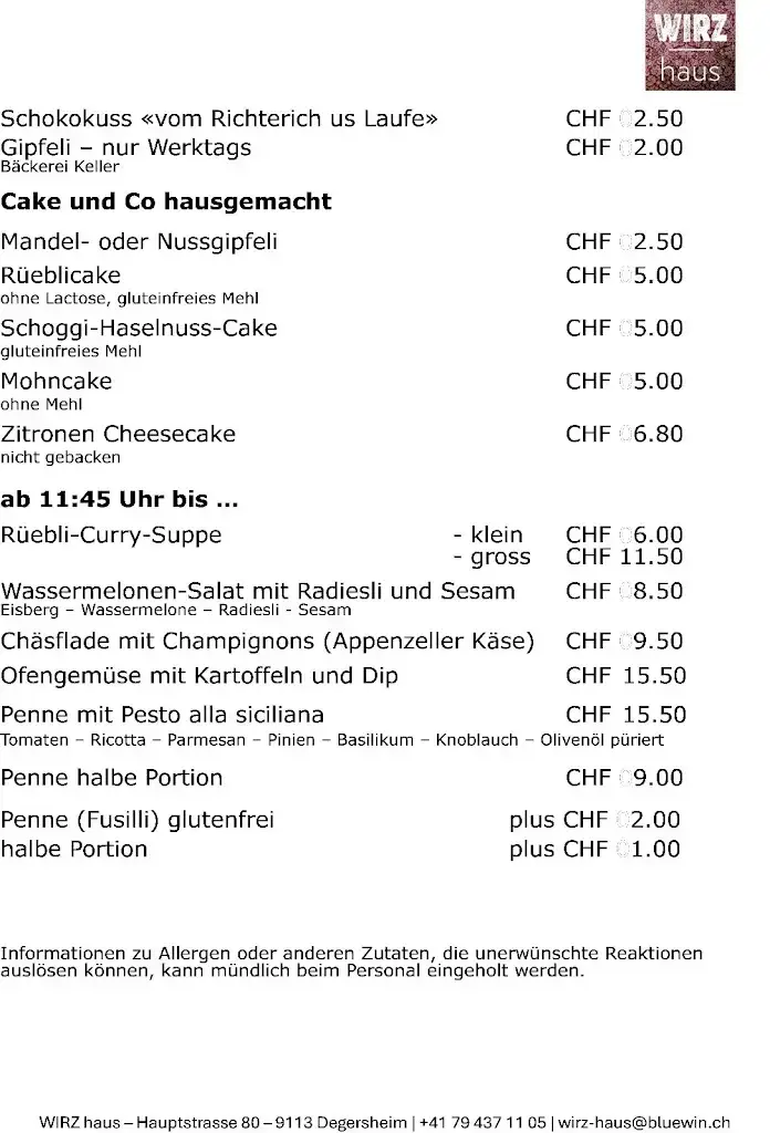 WIRZ haus restaurant in Degersheim