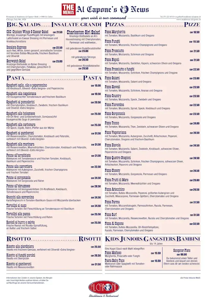 Menü_Restaurant St. Gallen - Al Capone_St. Gallen_Bild_1