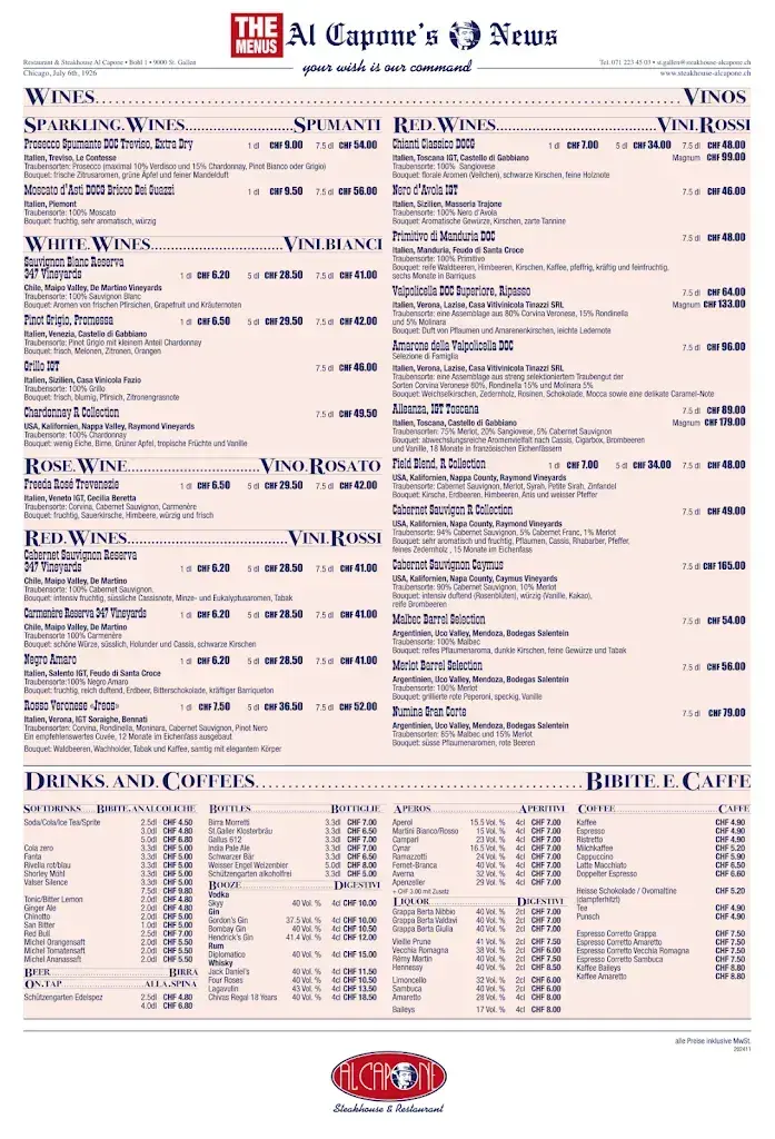 Menü_Restaurant St. Gallen - Al Capone_St. Gallen_Bild_2