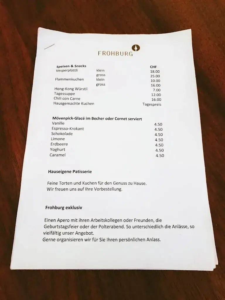 Frohburg Pâte Café restaurant à Heiden