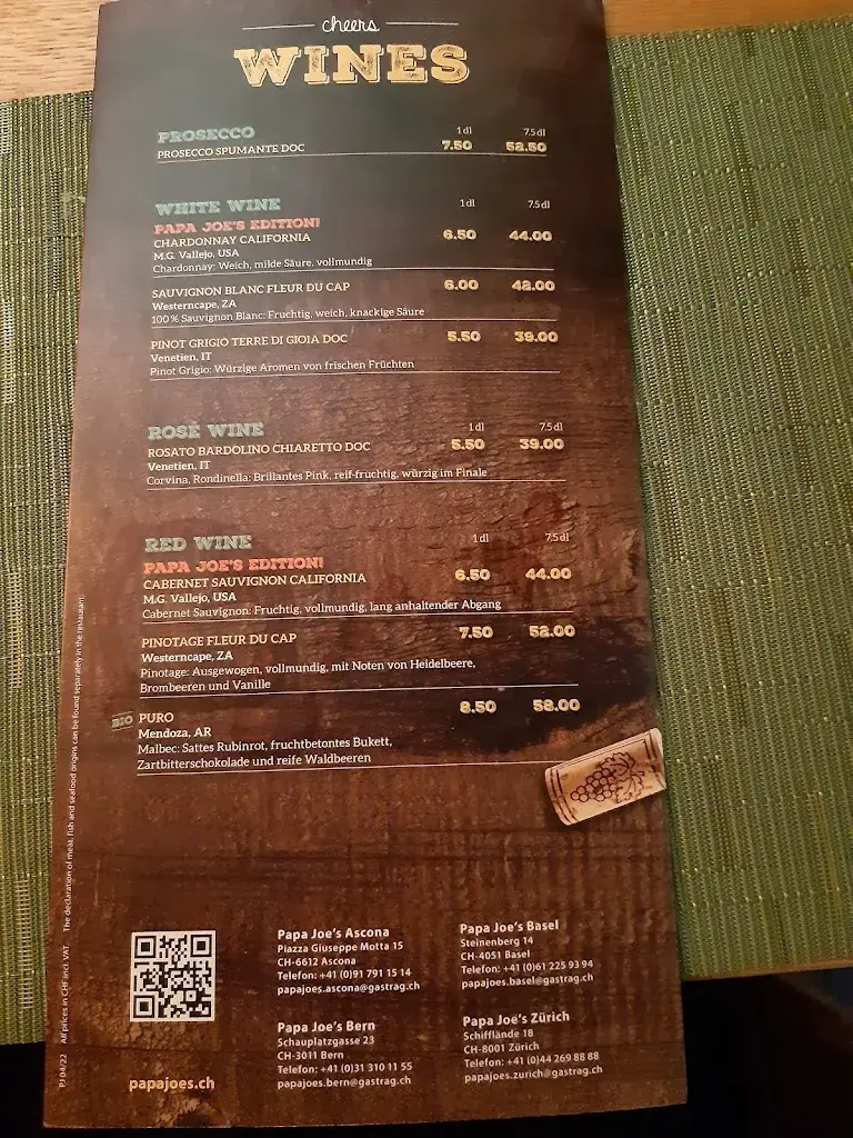 Menu_Papa Joe's_Bern_image_1