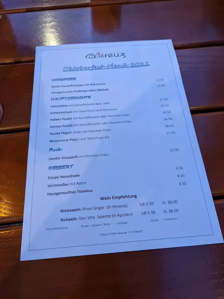 Menu_Restaurant Kreuz Kappelen_Kappelen_immagine_1
