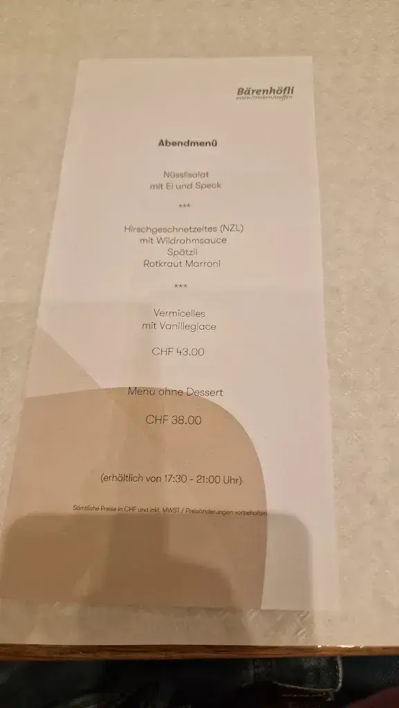 Menu_Restaurant Bärenhöfli_Bern_image_4