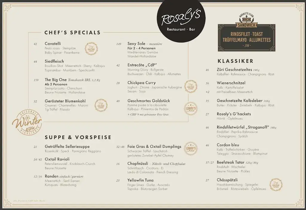 Menu_Rosaly's Restaurant & Bar_Zürich_image_1