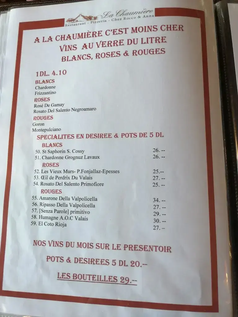 Menu_Restaurant La Chaumière_La Tour-de-Peilz_image_1
