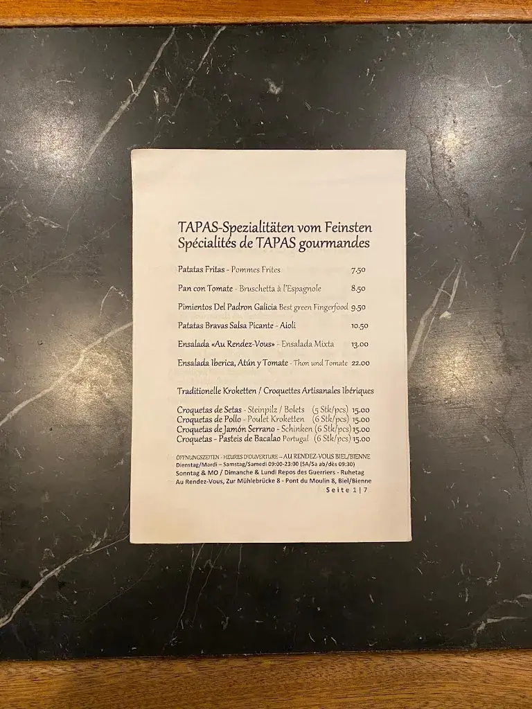 Restaurant Au Rendez-Vous Biel/Bienne Espagnol Español Spanisch Tapas Bar_Biel_menu_image_1