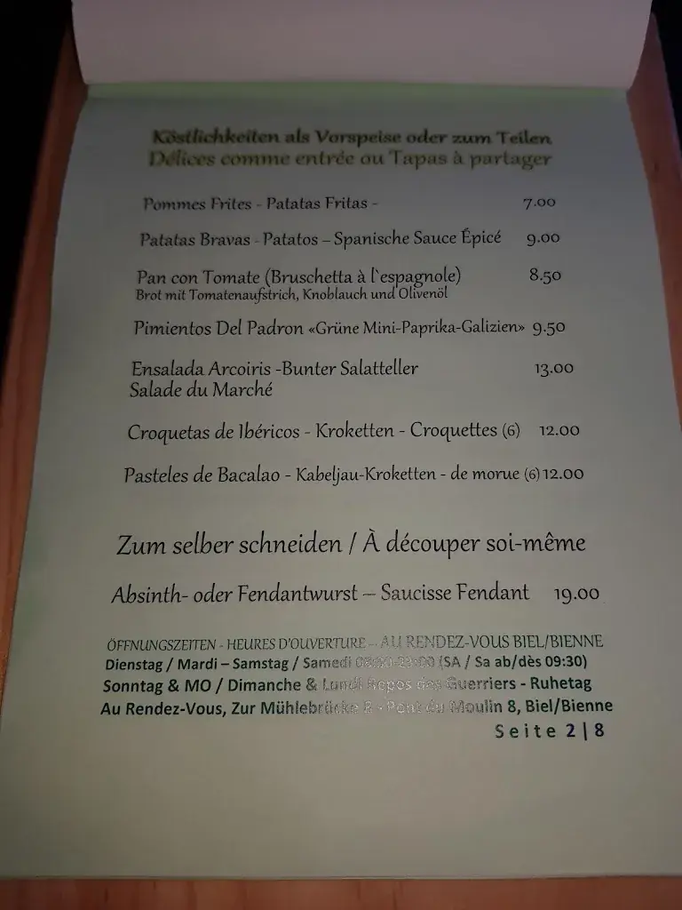 Menu_Restaurant Au Rendez-Vous Biel/Bienne Espagnol Español Spanisch Tapas Bar_Biel_image_2