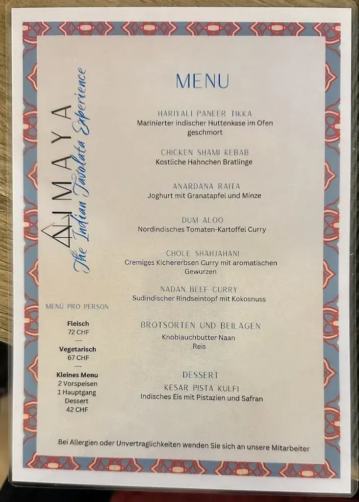 Menü_NIMAYA indian_Scuol_Bild_2