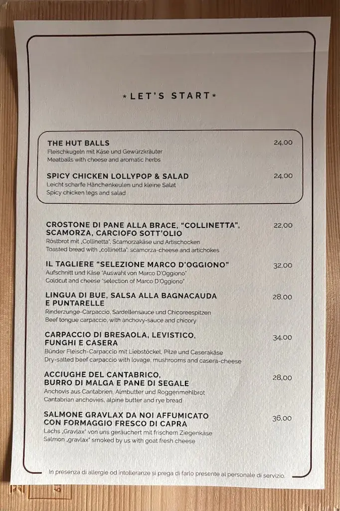 Menu_The Hut, Wine Food & Wood_Silvaplana_immagine_1