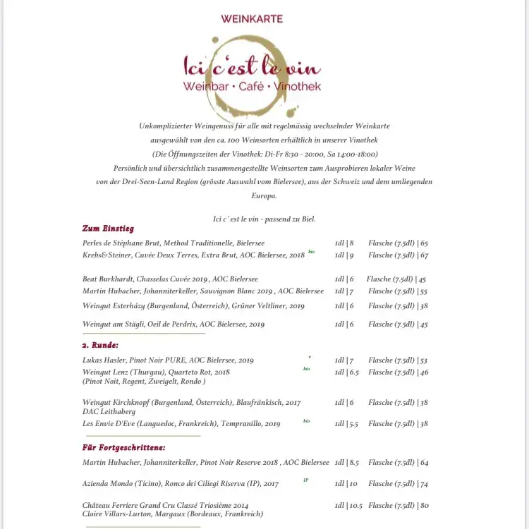 Menu_Ici c'est le vin - Weinbar • Bistro • Vinothek_Biel_image_4