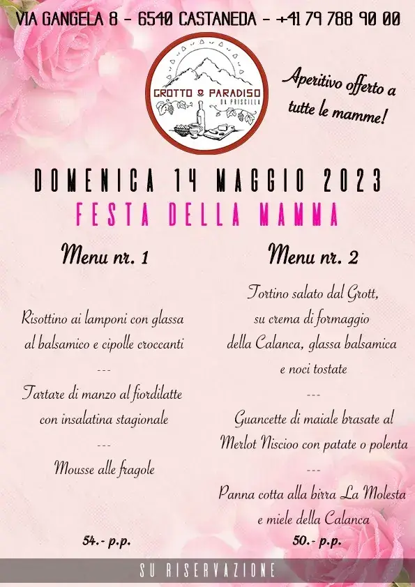 Menü_Ristorante Grotto Paradiso_Castaneda_Bild_1
