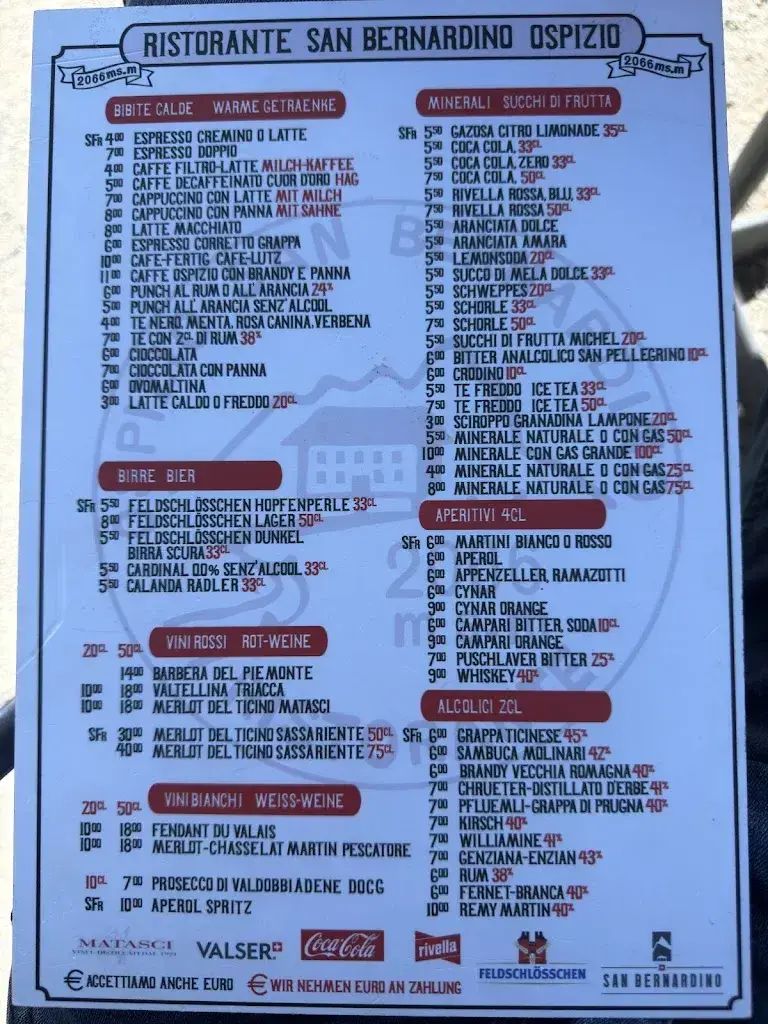 Menü_Ristorante Ospizio San Bernardino_S. Bernardino_Bild_2