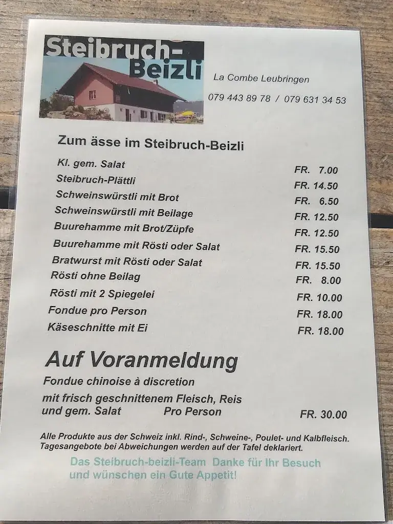 Steibruch-Beizli restaurant in Evilard