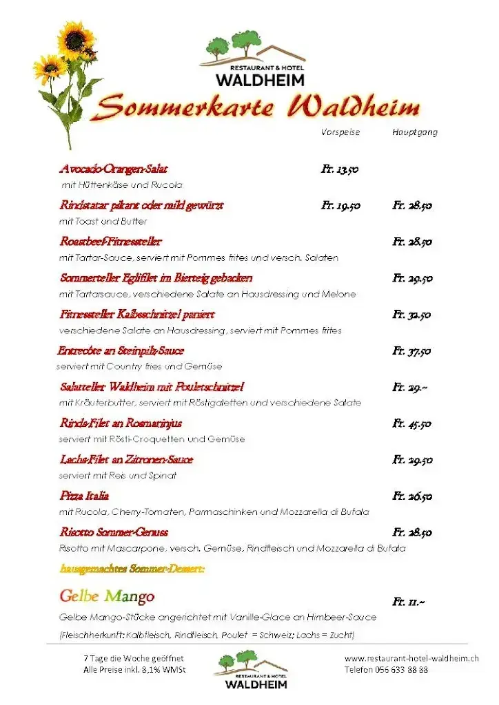 Menu_Restaurant-Hotel Waldheim_Hermetschwil-Staffeln_image_1
