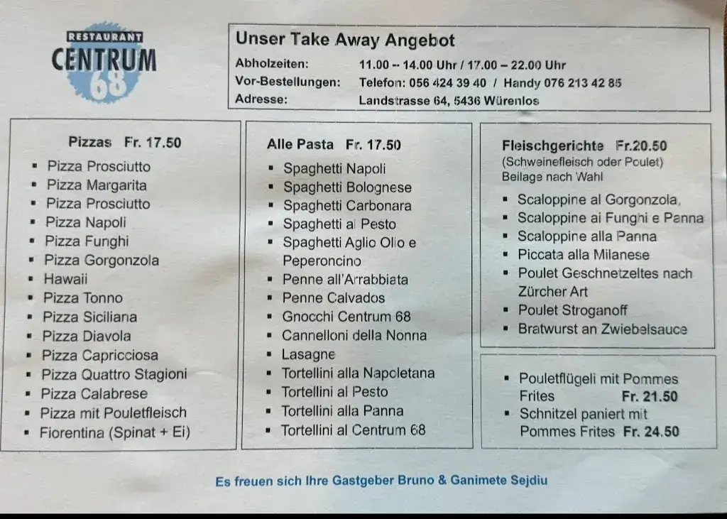 Menu_Restaurant Pizzeria Centrum 68, Bruno & Ganimete Sejdiu_Würenlos_image_1