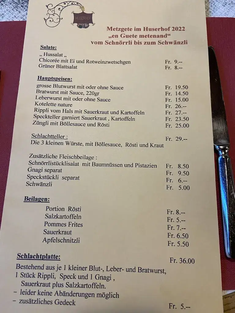 Restaurant Huserhof restaurant in Unterlunkhofen