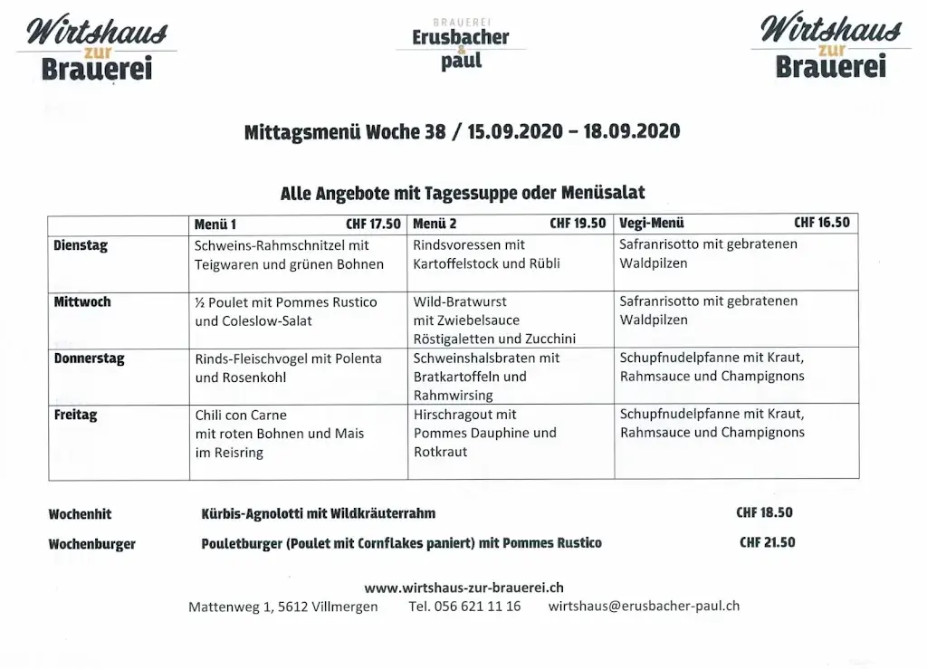 Wirtshaus zur Brauerei Restaurant in Villmergen