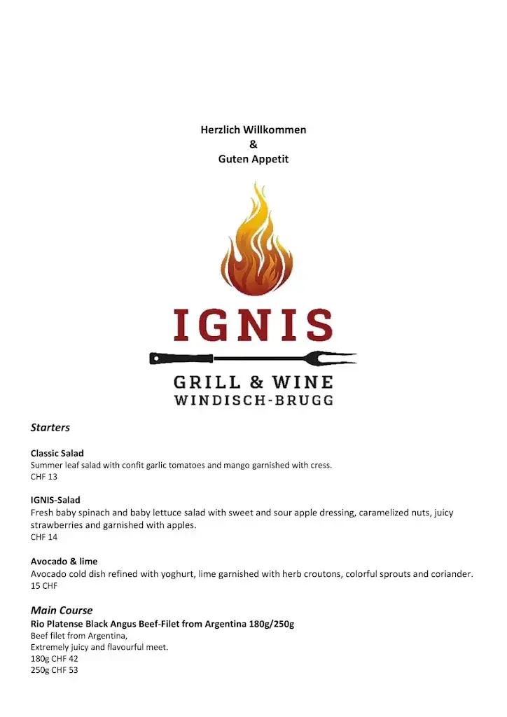Menü_Ignis Grill & Wine by Centurion Swiss Quality Towerhotel Windisch_Brugg_Bild_2