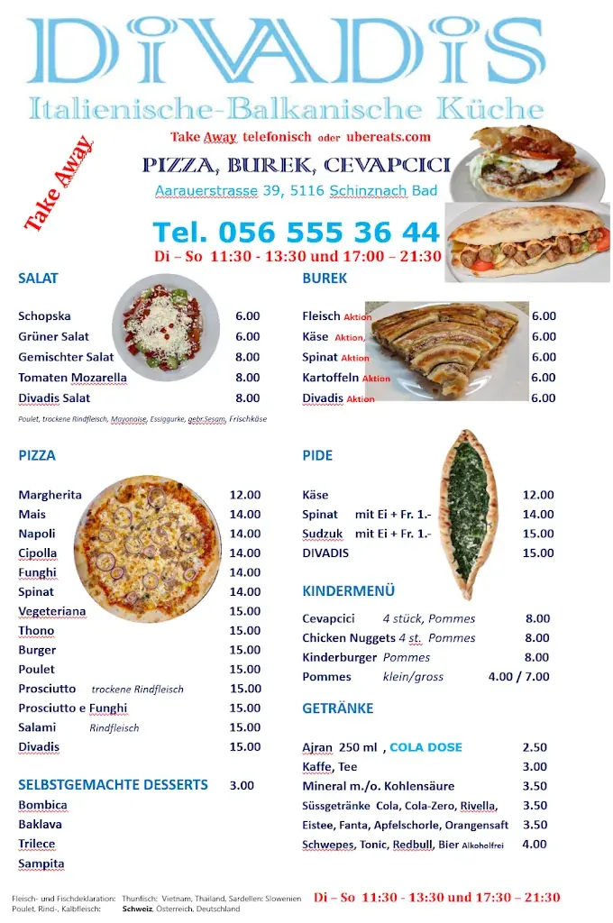 Menu_DiVaDiS Italienische- Balkanische Küche, Burek, Cevapcici, Pizza, Pide_Schinznach-Bad_image_2