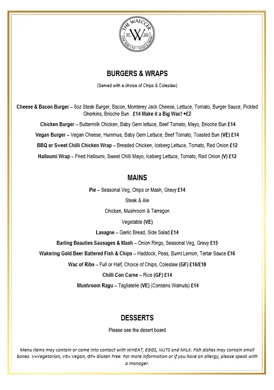 Menu_The Waeccer_Great Wakering_image_1