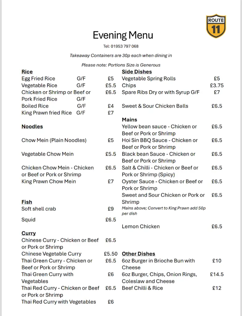 Menu_Route 11 Kitchen_Attleborough_image_1