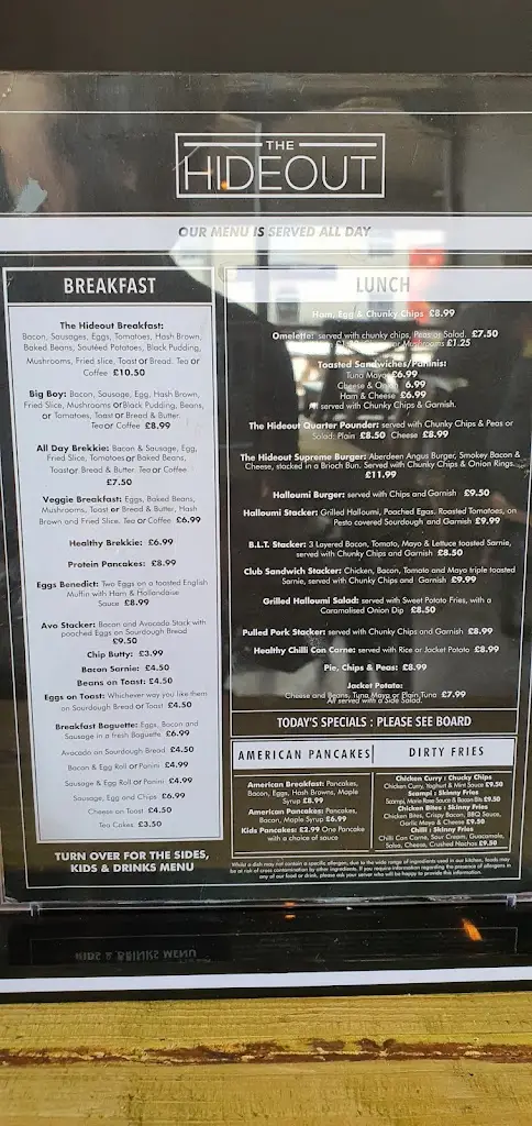 Menu_The Hideout_Attleborough_image_1