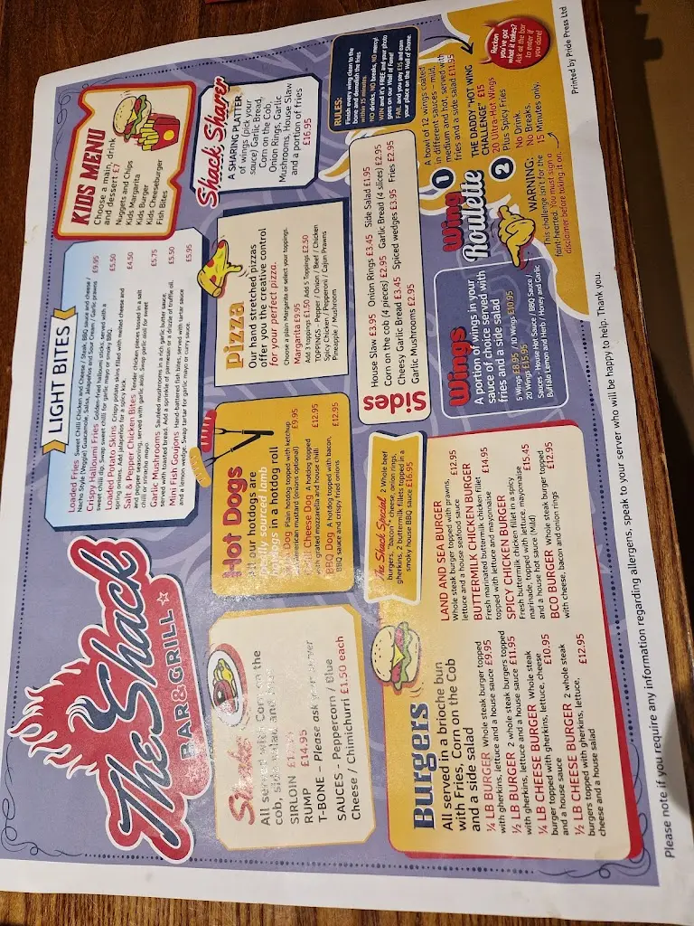 Menu_The Shack - Bar and Grill_Attleborough_image_2