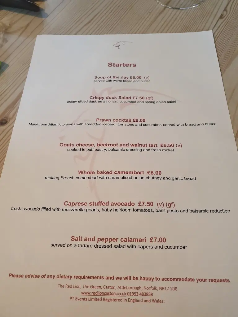 Menu_The Red Lion_Attleborough_image_1