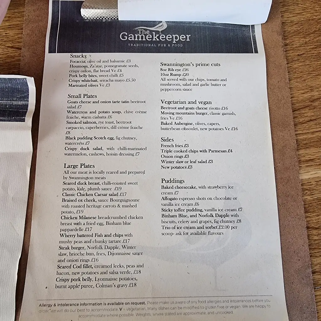 Menu_The Gamekeeper_Attleborough_image_1