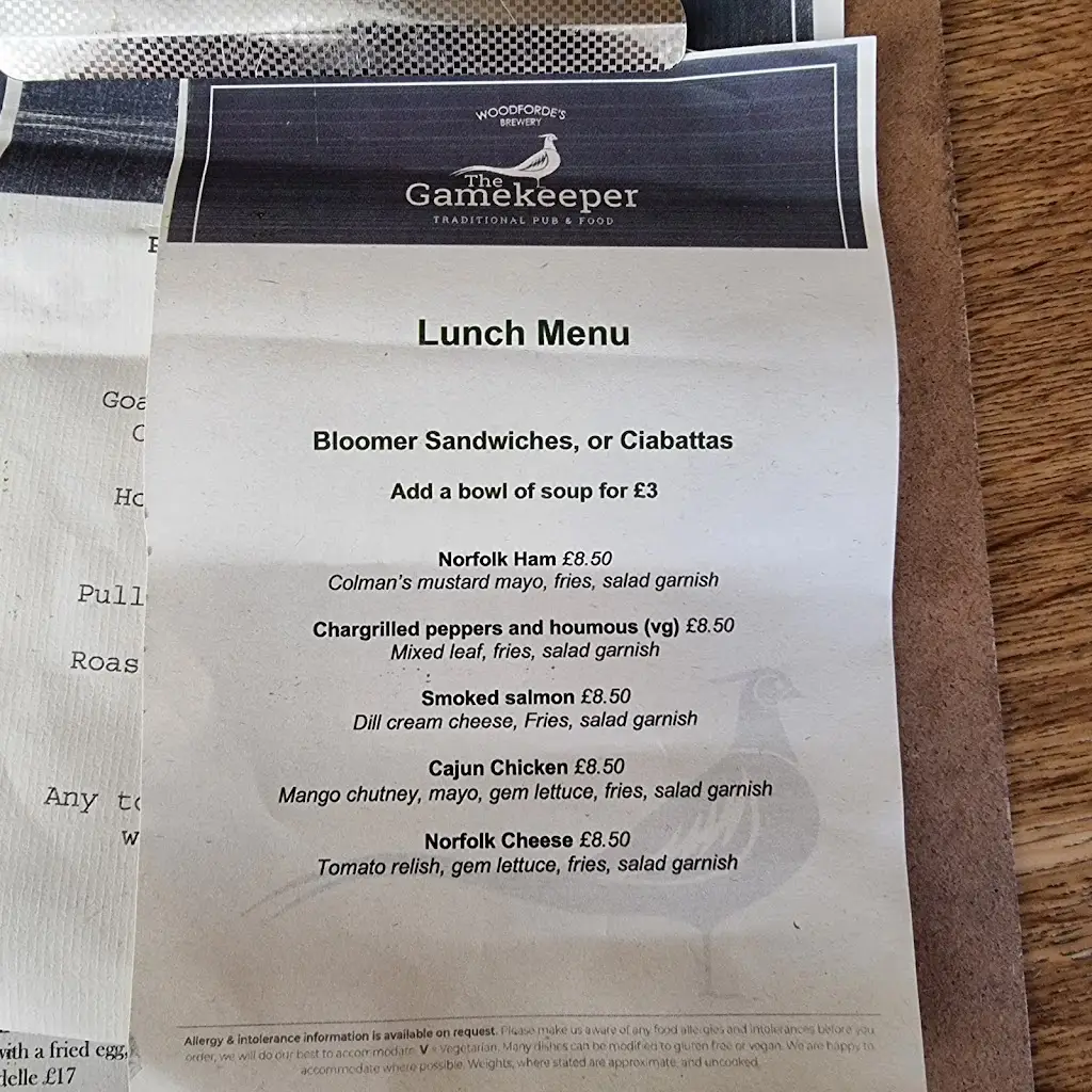 Menu_The Gamekeeper_Attleborough_image_3