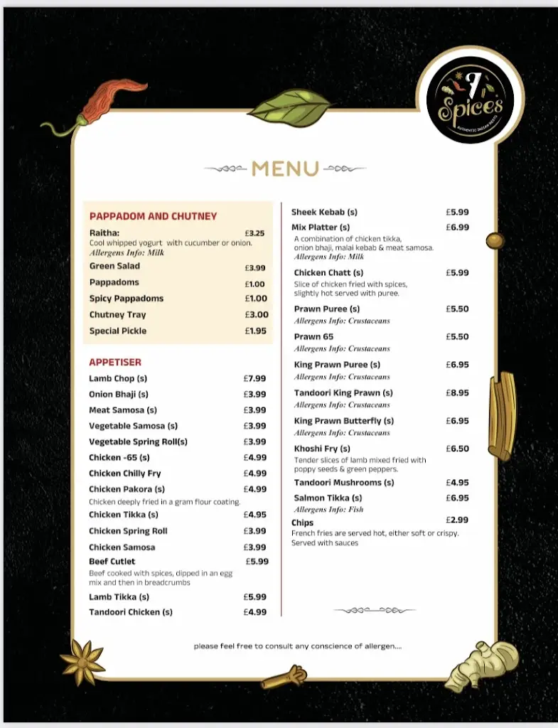Menu_7 Spices_Attleborough_image_4