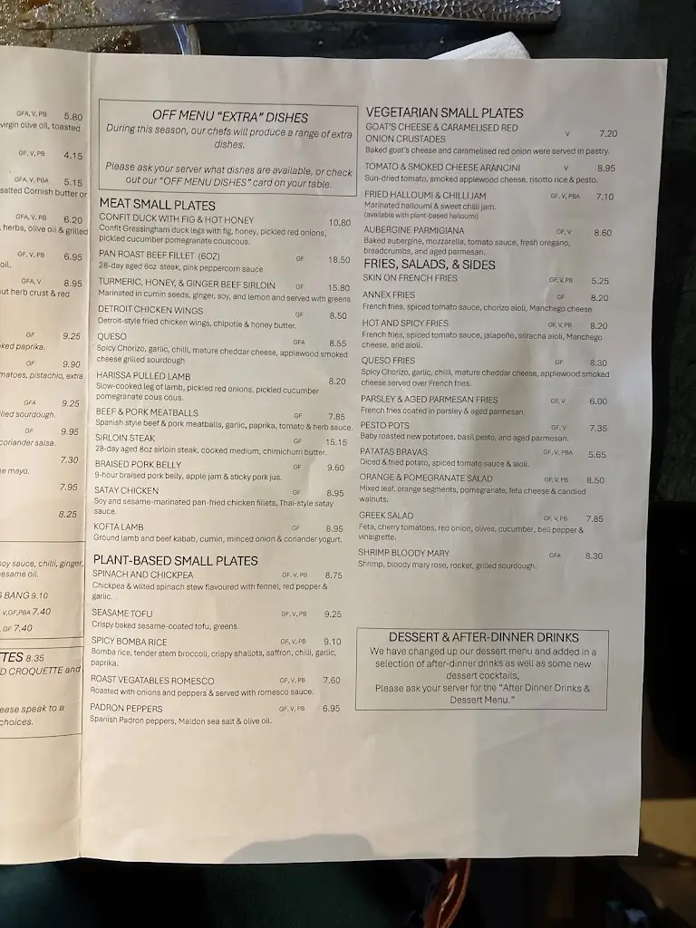 Menu_The Annex Tavistock_Gunnislake_image_2