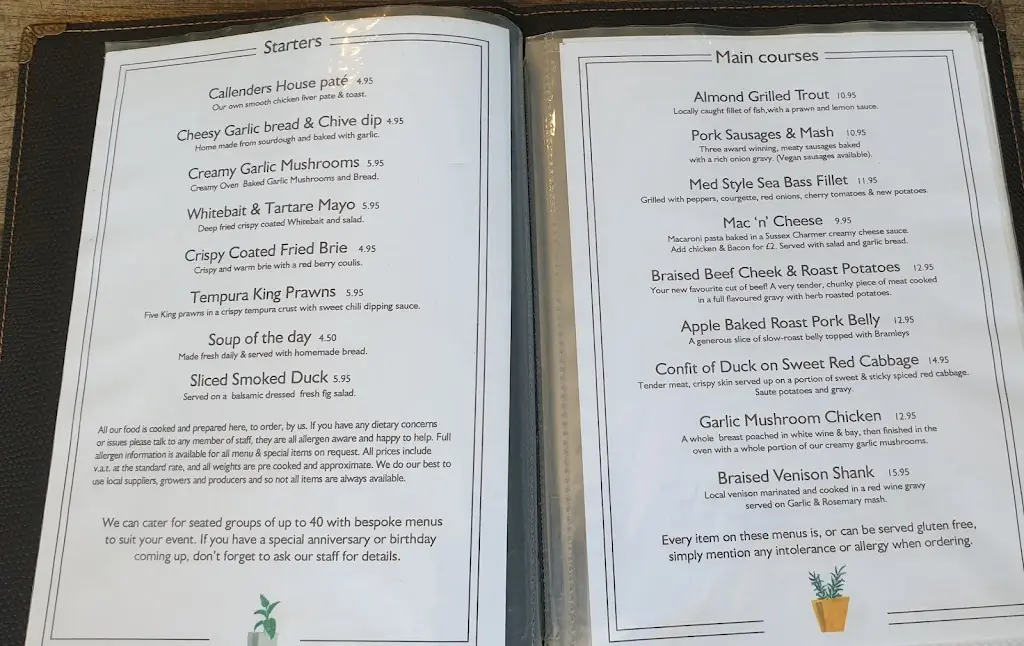 Menu_Callenders Restaurant_Hailsham_image_3