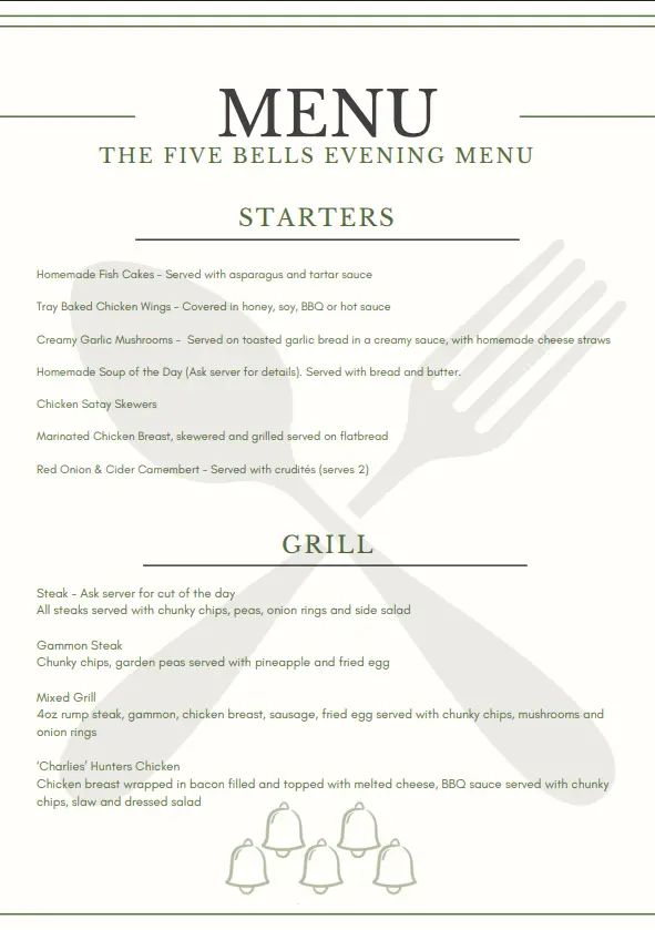 Menu_The Five Bells_Halling_image_2