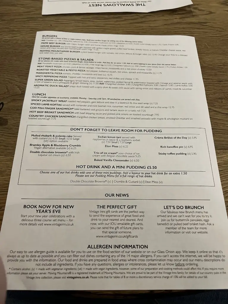 Menu_The Swallow's Nest_Halesowen_image_3