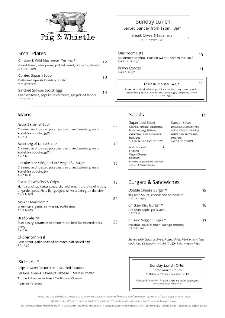 Menu_The Pig And Whistle_Grimsby_image_1