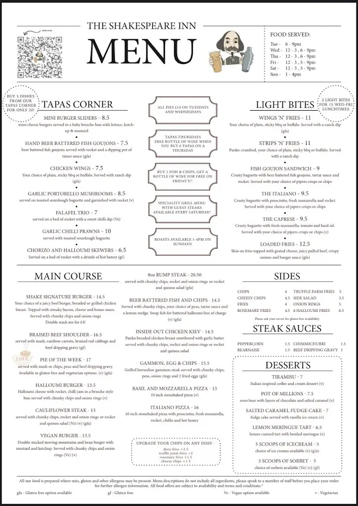 Menu_The Shakespeare Inn_Harbury_image_1