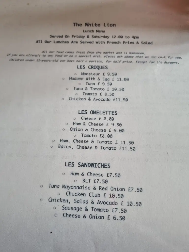 Menu_The White Lion_Hampton in Arden_image_1