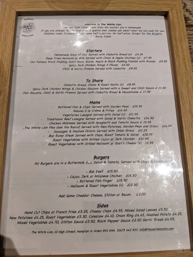 Menu_The White Lion_Hampton in Arden_image_2