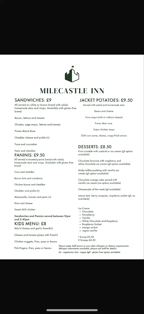 Menu_Milecastle Inn_Haltwhistle_image_1