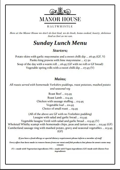 Menu_Manor House Hotel, Pub & Restaurant_Haltwhistle_image_2