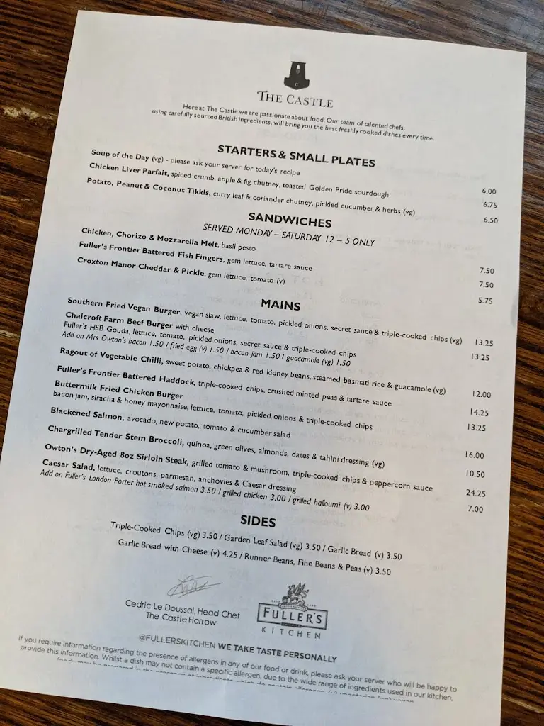 Menu_The Castle, Harrow_Harrow on the Hill_image_4