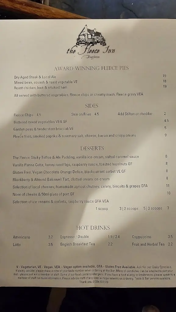 Menü_The Fleece Inn, Bretforton (National Trust)_Badsey_Bild_2